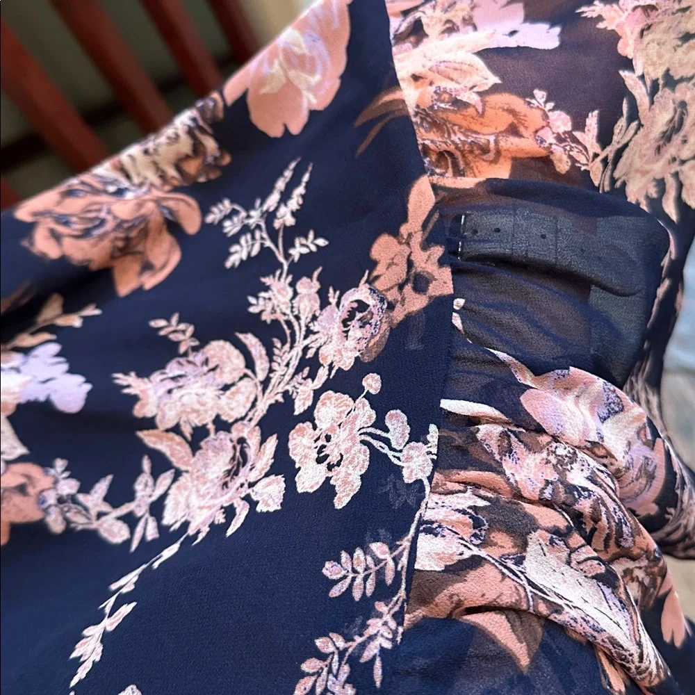 Chelsea28 Floral Ruffle Wrap Midi Dress Navy Romantic Cottagecore